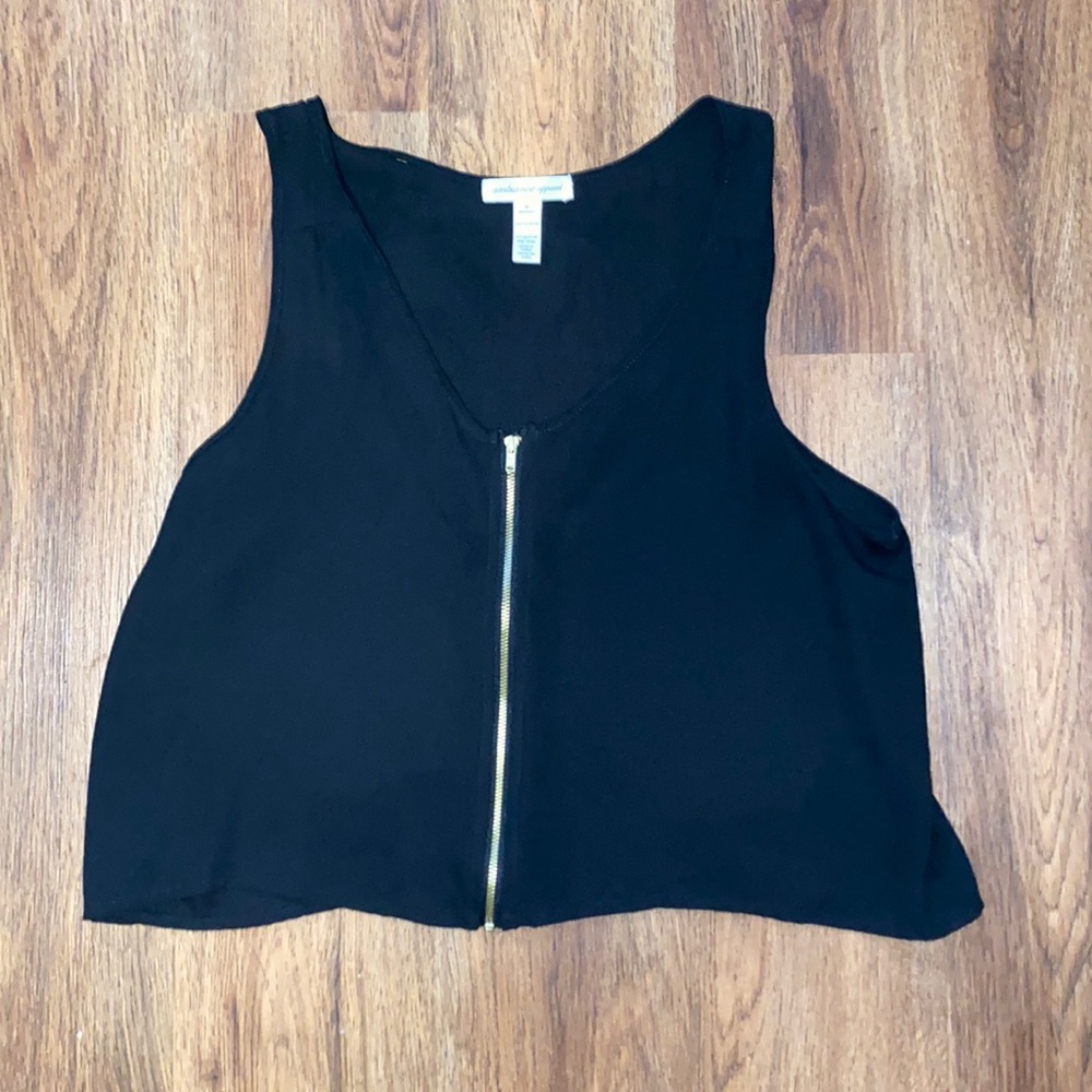 Black crop top with zipper front